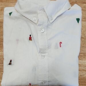 Cat & Jack Men's Cream Embroidered Casual Shirt Christmas